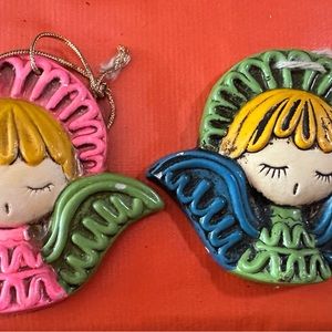 2 Vintage MCM angel papier-mâché ornaments Christmas Easter spring decor Japan